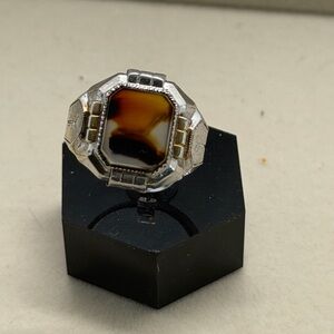 Vintage Agate Signet men Ring Size 9 | Signed AJK